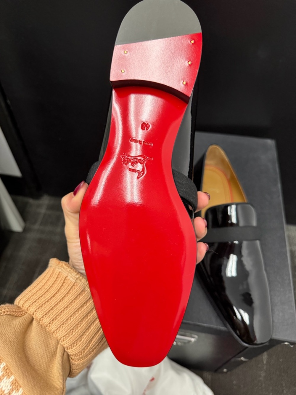 Christian Louboutin Black Patent Leather Slip-On Loafers with Grosgrain Strap - Picture 7 of 11